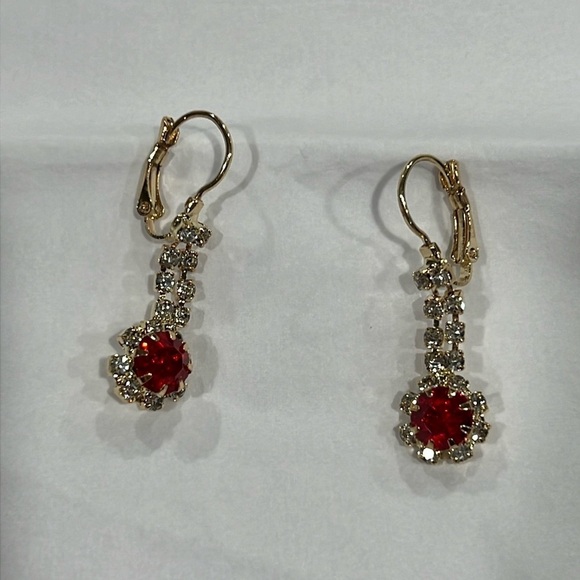 Fashion Earrings Red and Gold Rhinestone - Picture 4 of 5